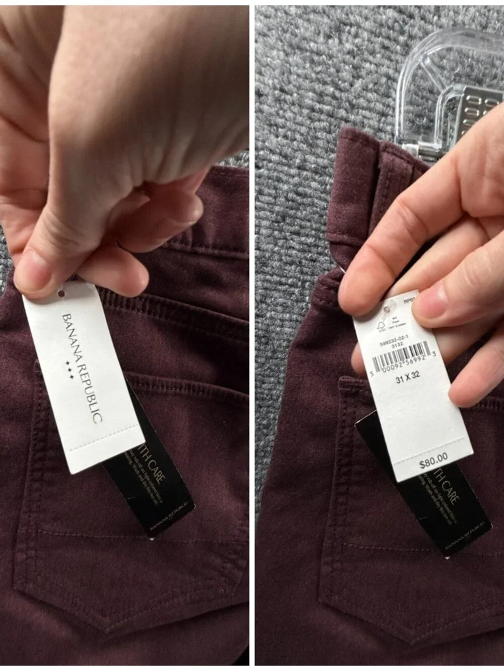 NWT Banana Republic Travel Jean Burgundy Red 31x32 Slim Fit Tapered Leg Adult